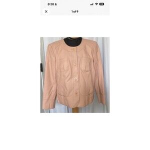 Talbots Petite Wms Sz 14 W Light Pink Jacket 100% Soft Leather Lined Full Zip